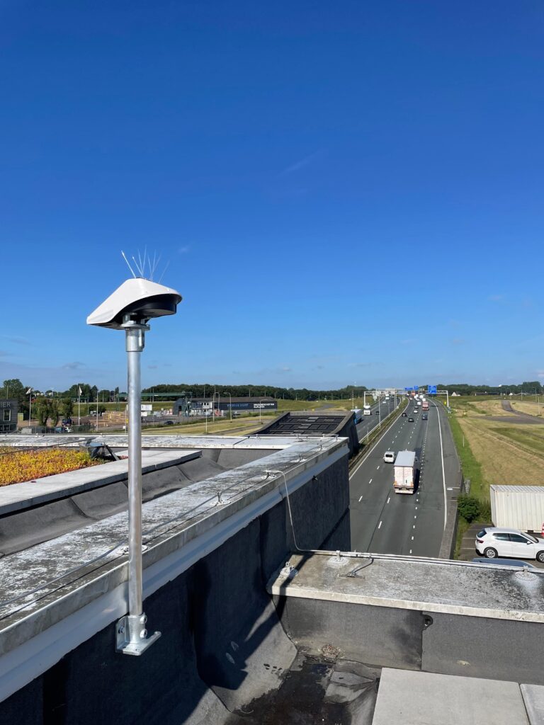Basetime Locator One device monitoring the tunnel entrances under the River Noord in Alblasserdam, providing continuous deformation measurements.